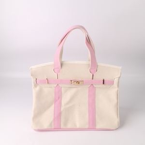 Nouveau sac à main en toile naturelle, grand sac fourre-tout rose contrastant, pour femmes, filles, enseignantes, sac de shopping quotidien, sac de travail, sac fourre-tout de luxe - Product Image 4