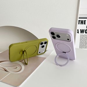 Liquid Silicone <b>Phone</b> Case With Magnetic <b>Ring</b> Stand For Apple 18 Pro Max Solid Color Simple Design 13 14 Set - Product Image 3