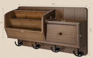 Decorazione per la casa in legno appeso a parete rivista posta Organizer scaffali portachiavi con ganci cassetto - Product Image 2