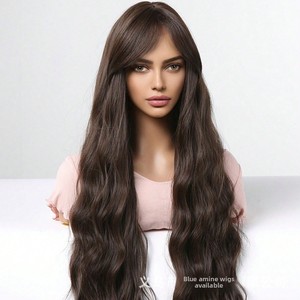 Nouvelle perruque transfrontalière de style européen et américain pour femme, couvrant entièrement la tête, avec huit franges, <span class=keywords><strong>cheveux</strong></span> longs bouclés noirs et bruns de 30 pouces, personnalisable - Product Image 2