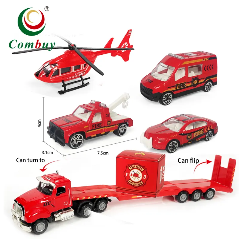 Rimorchio del fuoco camion di trasporto die cast set veicolo auto giocattolo in lega