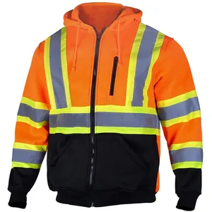 100% Polyester Fleece Men Coat Clothing Uniform High Visibility Hi Vis Reflective Winter Work Hoodies Reflective Safety Jacket