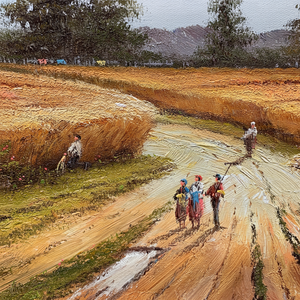 Dipinti a Olio Astratti Moderni 100% Fatti a Mano 20\"x24\" su Tela, Paesaggio Classico con Alberi per Decorazione Murale del Soggiorno - Product Image 1