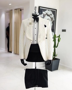Dernier <span class=keywords><strong>Costume</strong></span> de Mariage <span class=keywords><strong>sur</strong></span> <span class=keywords><strong>Mesure</strong></span> pour Homme, Revers Châle Ivoire, Veste Blazer et Pantalon Cintré, 3 Pièces - Product Image 3