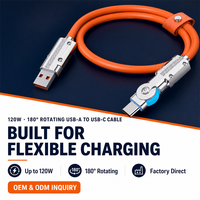 Câble de charge rapide USB vers Type-C en cuivre pur à 180 degrés pour ordinateur avec connecteurs en alliage de zinc, vente directe usine