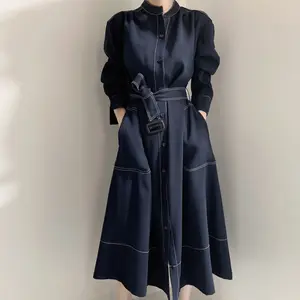 Wholesale 2022 Spring and Autumn Women's Korean Elegant Temperament Dress Women Loose Long Sleeves Long A-line Dress