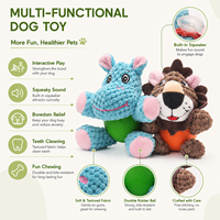 Jouet à mâcher interactif en velours côtelé pour chien avec balle en caoutchouc pour le nettoyage des dents, formes singe, éléphant, lion, hippopotame