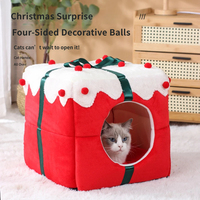 Nichoir de Noël de luxe pour animaux de compagnie, lit pour chien rouge fermé, niche chaude en polaire pour petits chiens Teddy, nid fermé pour animaux de compagnie