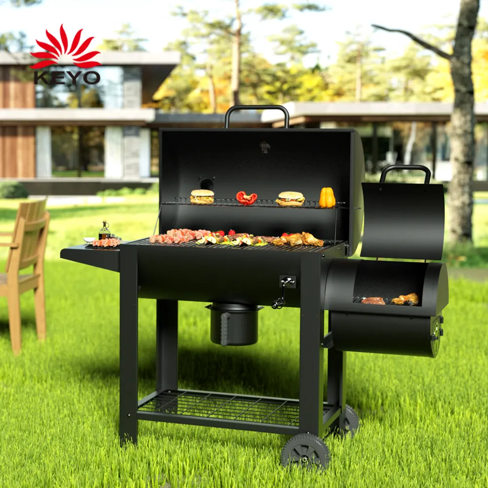 F05 KEYO Barbeque Barbeque Dapur Luar Ruangan Besar Tugas Berat Troli Kayu Pelet Arang BBQ Pemanggang Perokok