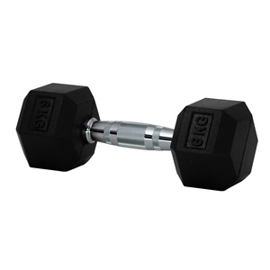 Manubrio con Peso Fisso da 6kg con Estremità Nere per Sport, Rivestito in Gomma con Nucleo in Ferro Esagonale Anti-Rotolamento - Product Image 3