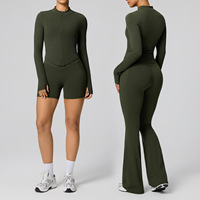 En stock Ensemble veste et pantalon de yoga pour femme, anti-transpiration, taille haute, uni, moulant, tenue de sport pour course en extérieur et fitness