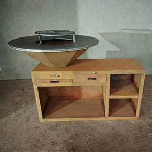 Barbecue au charbon de bois moderne pour l'extérieur avec armoire de rangement en acier corten, revêtement en poudre, facile à nettoyer - Product Image 1