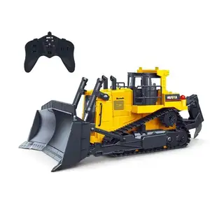 Tiktok Diskon Besar Huina 1554 Skala 1/16 RC Bulldozer Aloi Elektrik Tugas Berat 11 Saluran Diecast Perayap Tambang untuk Anak-anak