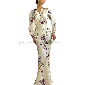 Women's Printed Long-Sleeved <b>Tie</b>-Front and Skirt 2-Piece <b>Set</b> Fashion - Product Image 1