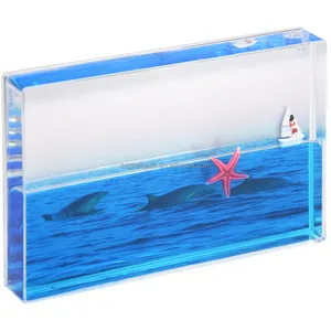 暑假水族馆定制礼品4X6蓝色液体开口相框3D鱼浮动相框