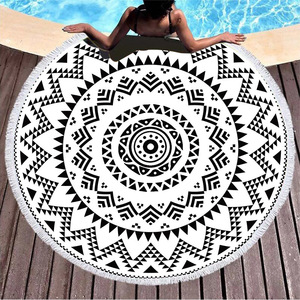 사용자 정의 하이 퀄리티 저렴한 가격 전체 인쇄 라운드 비치 타올 사용자 정의 짠 마이크로 화이버 패브릭 비치 타올 - Product Image 3