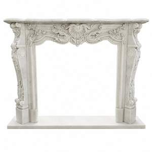 Traditional Marble <b>Fireplace</b> Mantel With Ornate Carving white marble Stone Indoor Wood Burning Hearth For Dining - Product Image 2