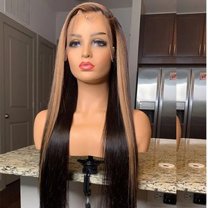 Perruque Lace Frontal Closure sans colle, pré-épilée, avec bande frontale Skunk, couleur <span class=keywords><strong>blond</strong></span> miel, <span class=keywords><strong>cheveux</strong></span> humains vierges bruts brésiliens, ultra-lisses - Product Image 2