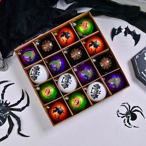 Set de Adornos Colgantes para Árbol de Halloween, Bolas Fantasma Pintadas con Efecto Galvanizado de 6cm, Decoración de Calabaza y Esqueleto Oscuro, para Exportación - Product Image 1