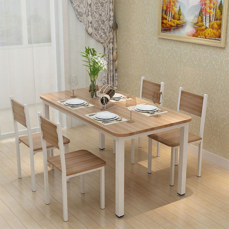 Small Apartment Square Dinner steel Wood Lunch dining Tables Chair Set