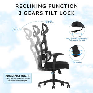 Chaise <span class=keywords><strong>de</strong></span> <span class=keywords><strong>bureau</strong></span> ergonomique <span class=keywords><strong>de</strong></span> luxe avec soutien lombaire, inclinable, personnalisable, en maille, pivotante, pour le gaming et le travail, chaise <span class=keywords><strong>de</strong></span> direction - Product Image 3