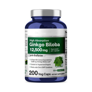Cápsulas de Extracto de Ginkgo Biloba de Marca Privada OEM, 100% Puro, Antioxidante, 12500mg, Alta Absorción, <span class=keywords><strong>BioPerine</strong></span>, Potencia 50:1, Vegetariano - Product Image 1
