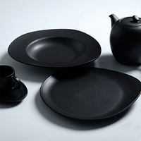 Assiette creuse en porcelaine fine noire mate P&T, assiette à pâtes moderne, passe au lave-vaisselle, logo personnalisé, vente en gros pour restaurants et hôtels