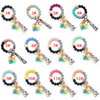 Bracelet porte-clés léopard par sublimation, personnalisable par transfert thermique, avec perles noires et roses et décoration cœur en acrylique