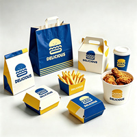 Ensembles d'emballages alimentaires jetables personnalisés - Boîtes à hamburgers, boîtes à poulet frit, sachets de chips, revêtement UV, design style frais, pour les collations