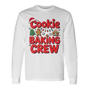 T-shirt a maniche lunghe Cookie Baking Crew con design natalizio in stile gingerbread, girocollo unisex per adulti, stampa digitale - Product Image 1