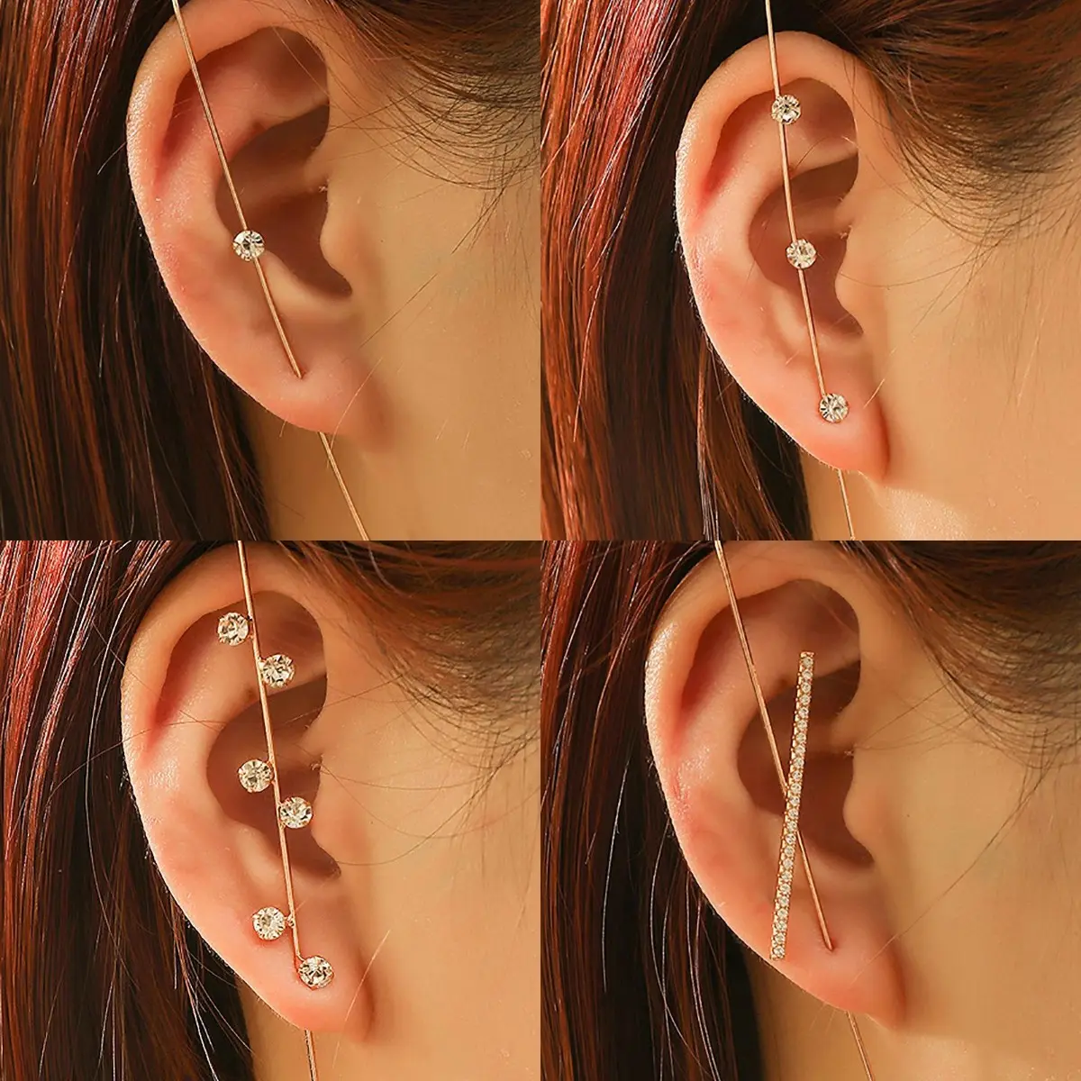 Trendy Fresco Agulha Zircão Bronze Envoltório de Lagartas Geométricas Diagonal Prego Ear Crochet Gancho Longo Cartilagem Piercing Brincos para As Mulheres