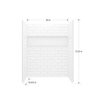 Ensemble de douche mural pour alcôve avec porte coulissante, 4 pièces, blanc, 60 pouces de largeur x 30 pouces de profondeur x 74 pouces de hauteur, fabrication directe sur mesure