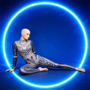 Catena di fornitura globale allroom ballo ballo ballo di fine anno cantante spettacolo serale su trampoli Leggings tuta oro strass elastico - Product Image 4