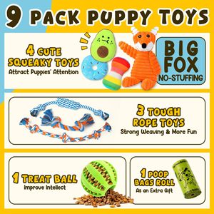 Ball and More Rope Dog Chew Toys <span class=keywords><strong>con</strong></span> lindos juguetes <span class=keywords><strong>para</strong></span> perros chirriantes Paquete de 9 juguetes de lujo <span class=keywords><strong>para</strong></span> la dentición <span class=keywords><strong>para</strong></span> cachorros de perros pequeños - Product Image 2