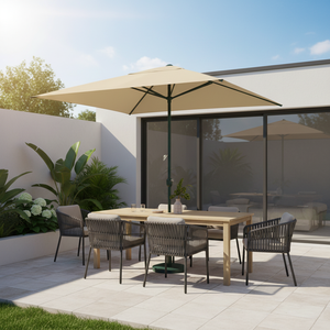 Ombrellone BEIGE 2x3m con Palo Centrale, Design Moderno Quadrato per Patio, Spiaggia, Giardino, Hotel, Telaio in Acciaio, Base in Metallo - Product Image 3
