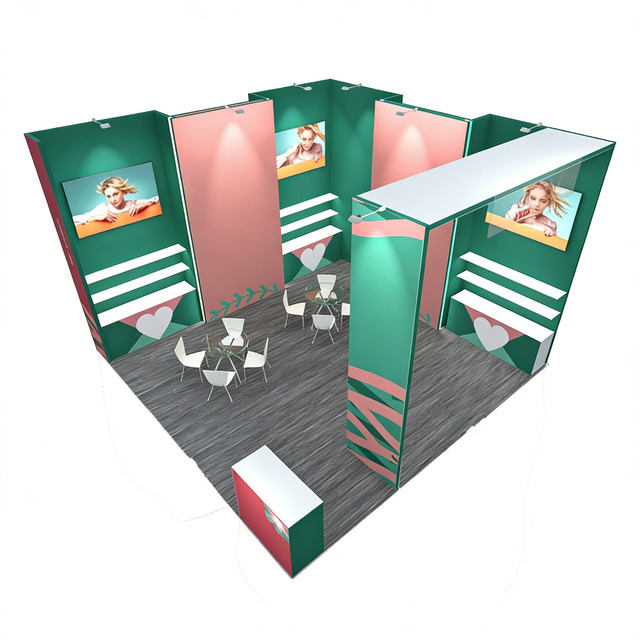 Versatile 62mm Fabric Frame Booth System Curved Modular Structure Reconfigurable Trade Show Display