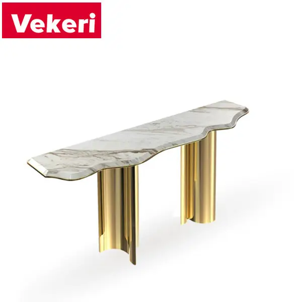 Table de console contemporain, support en marbre blanc et en métal doré, meilleur choix pour le couloir et le salon