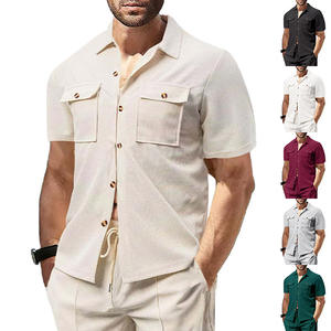 Camisa Casual de Manga Corta para Hombre, Estilo Waffle, Color Sólido, Cuello Clásico, Bolsillo con Botón, Transpirable, para Trabajo y Ocio - Product Image 3