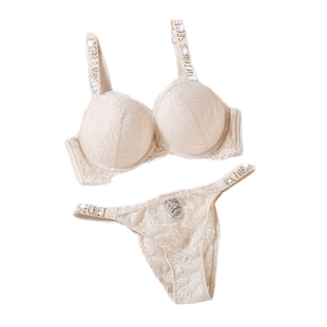 Conjunto de sujetador y bragas de otoño con diseño de lazo y diamantes, transpirable, ecológico, ODM con logo en la copa y la cintura - Product Image 1