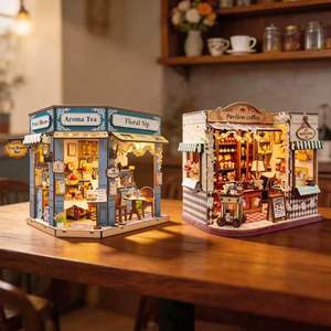 Modèle de jouet puzzle en bois à assembler soi-même, série 'Ancienne boutique d'angle de rue', scène miniature avec lumières de chalet, cadeau pour 14 ans et plus - Product Image 3