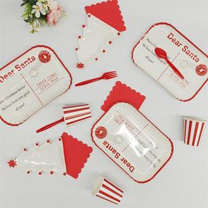 DAMAI Christmas Santa Red Rectangle Disposable Paper Dinnerware Plates Dessert Plates Cups Napkins for Merry Christmas Party - Product Image 1