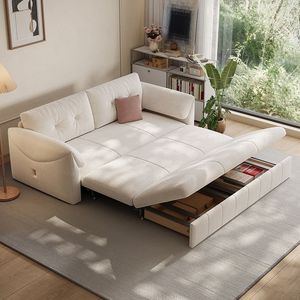 โซฟาเบดทรงตรง ผ้าสีครีม พับได้ ห้องนั่งเล่นอเนกประสงค์ พร้อมที่เก็บของ - Product Image 1