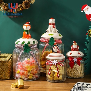 Amazon Best Seller 800-1000ml Home Cute Christmas Decorative Food Storage Clear Glass Jar with Lid for Candy Snack Cookies