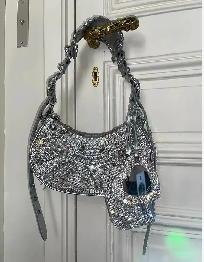 New Design Autumn & Winter Dazzlingly Personality Versatile Female Punk Style Single Diamond Handbag Rhinesestone Shoulder Bag