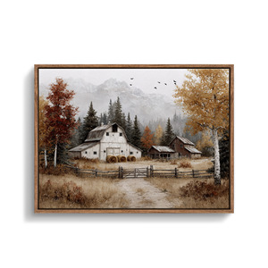 Arte de pared enmarcado: lienzo de granja de campo, paisaje de granja, Escena rural, obra de arte para decoración de sala de estar y dormitorio - Product Image 1
