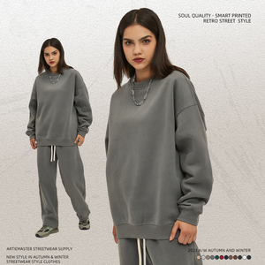 Pull Homme Automne-Hiver 2023, Motif Uni Brodé Dopamine, 350g, Rembourré, Épais, Col Rond Ample, Teint Uni - Product Image 3