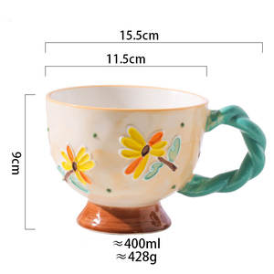 Tazas de café de cerámica bonitas con flores pintadas a mano creativas al por mayor, <span class=keywords><strong>taza</strong></span> de leche de cerámica en relieve grande personalizada, tazas de desayuno, <span class=keywords><strong>taza</strong></span> de avena - Product Image 6