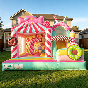 Château gonflable WINSUN sur le thème des bonbons avec toboggan et design en forme de beignet pour les fêtes d'enfants en plein air, location commerciale - Product Image 3