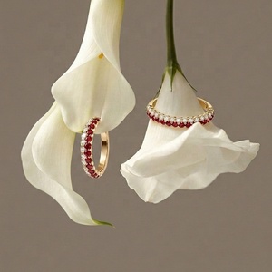 Elegante Anello a Doppio Strato in <span class=keywords><strong>Argento</strong></span> <span class=keywords><strong>925</strong></span> per Donna, Gioiello con Gemme, Placcato Oro Champagne, Diamante Bicolore, Zircone, Corindone Rosso - Product Image 1