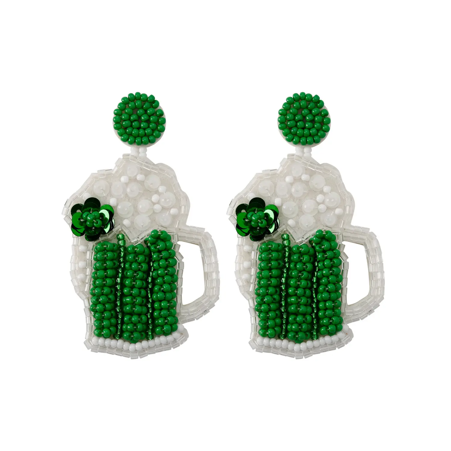 2023 Fashion St Patrick's Day Earrings Green Lucky Leaf Beer Hat Beaded Earrings Handmade Shamrock Dangle Tassel Earrings